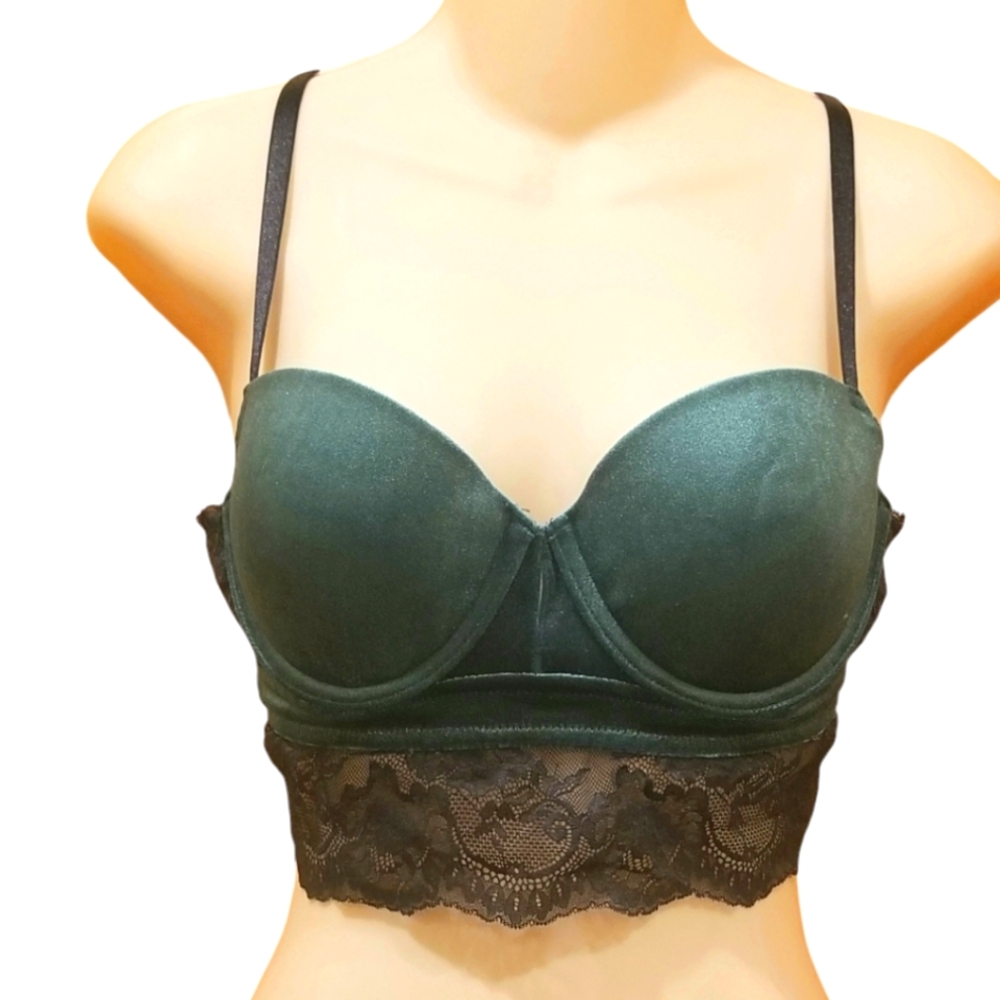 Adore Me Green Velvet Lace Balconette Bra 36B NWT